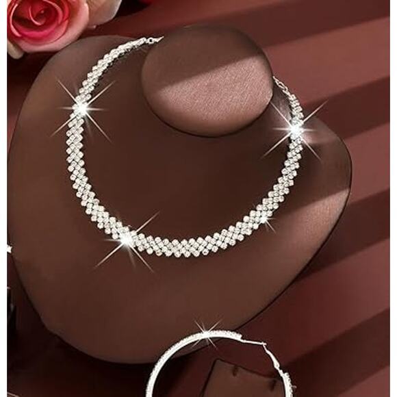 New For Especially You Womens Silver Faux Diamond Rhinestone  Choker Necklace - Picture 4 of 5